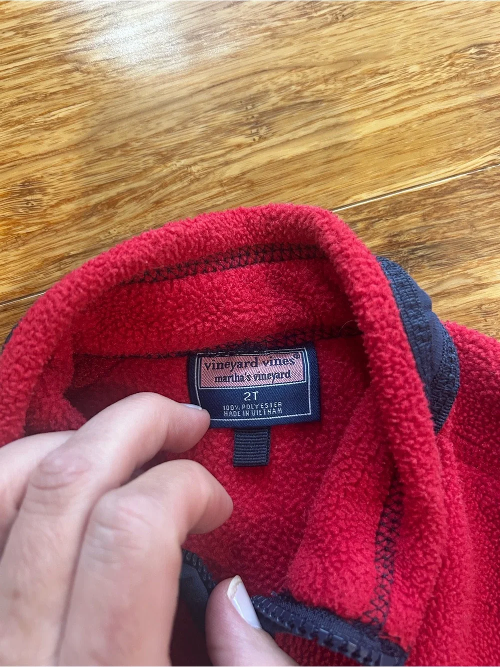 Vineyard Vines Red Fleece Vest with Navy Details